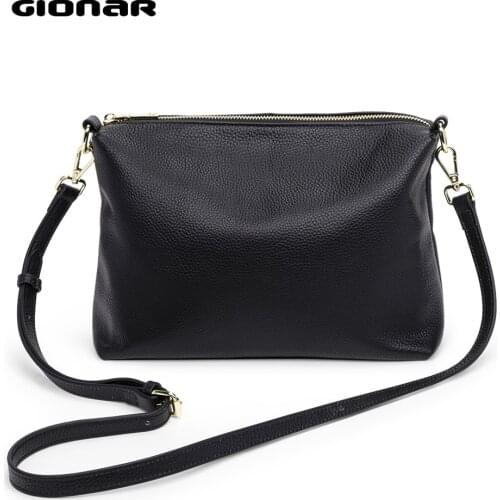 GIONAR RFID Luxury Genuine Real Leather Shoulder Bag Designer Black Crossbody Messenger Bag Daily Purses and Handbags