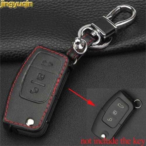 Jingyuqin 3 Butotns Car Key Leather Case Cover for Ford Ecosport Mondeo 3 Accessories Focus 3 2 Kuga Explorer Wallet Folding