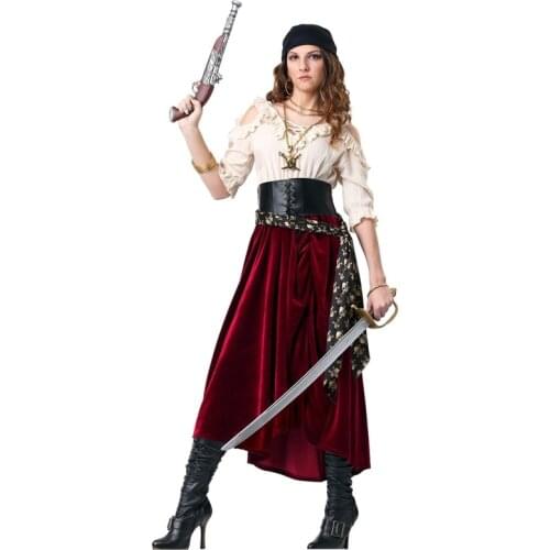 Halloween Carnival Party Adult Pirate Captain Cosplay Costume Masquerade Caribbean Jack Sparrow Pirate Disfraz Mujer Fancy Dress
