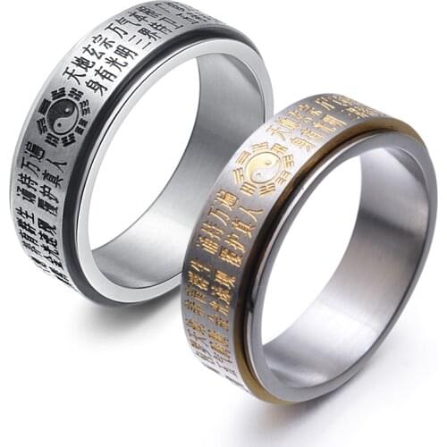 Chinese Fashion Style Rotatable Ring for Men Titanium Steel Taoism Gossip Ring Eight Great God Charm Lucky Amulet Jewelry