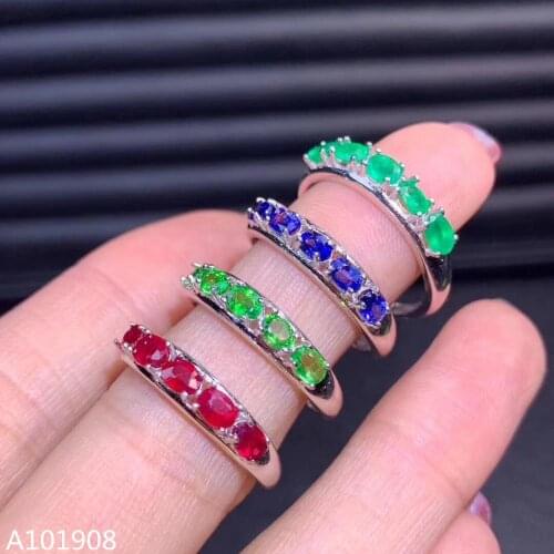 KJJEAXCMY boutique jewelry 925 sterling silver inlaid Natural Emerald Sapphire Schafflerite Ruby Ring support detection