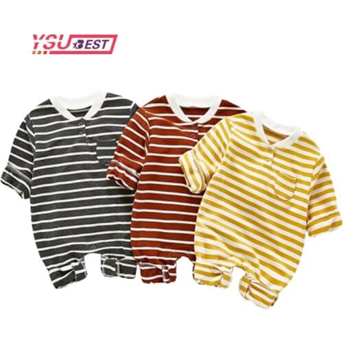 New Baby Boy Romper Autumn Striped Long Sleeve Cotton Pocket Jumpsuit Infant Clothes Baby Girl Romper Newborn Baby Clothes Boys