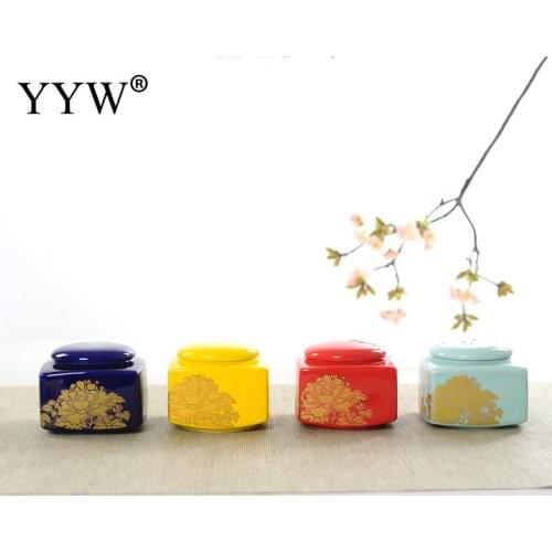 Peony Tea Box Canister Tea Container Chinese Tea Tin Can Storage Tea Caddy Theedoos Color Ceramic Jar Tea Caddies Square Shape