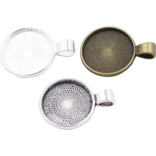 ZHUBI 10PCS/LOT Alloy Round Pendant Cabochon Blank Settings 20mm Bezel Trays Base Antique Bronze DIY Making Jewelry Accessories
