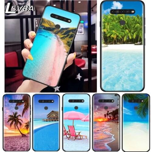 Summer Beach Sunset On Sea for LG G8 G8S G8X V30 V35 V40 V50 V60 ThinQ Q60 K40 K50 K30 K41 K51 K61 K71 K92 Black Phone Case