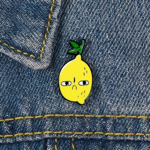 Lemon Enamel Pin Custom Envious Face Brooches for Shirt Lapel Bag Fruit Badge Cartoon Jewelry Gift for Kids Friends