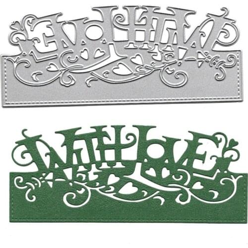 With Love Words Border Metal Cutting Dies Scrapbooking Embossing Folder for Card Making Craft Mold Photo Alum DIY Slimline Dies