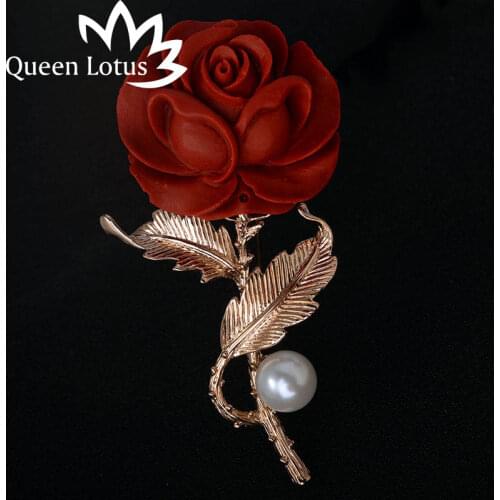 Queen Lotus fashion lady clothes brooch pin set badges pin pearl red roses brooch flower jewelry brooches for women bts icons