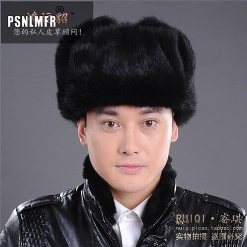 Fashion winter thick warm male hat top quality real rex rabbit fur hat ear protector cap personality lei feng fur hat for men