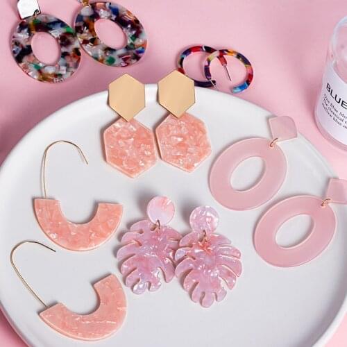 Fashion Geometric Acrylic Statement Drop Earrings For Women Vintage Resin Oval Round Dangle Earrings 2021 Trend Brincos Jewelry