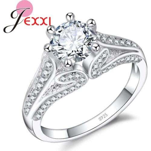 Trendy Stamped Silver Cubic Zirconia Rings For Women With Crystal Fashion Wedding Bands Ring Anillos Bijoux