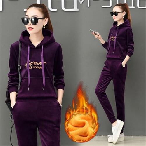 Fashion Double-sided Gold Velvet Sports Suit Womens Autumn And Winter Thickened Plus Velvet Sweater Casual Wear Two-piece Suit