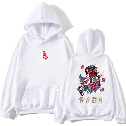 Fall Japan Fashion Mens Hoodie Reward Good Punishment Demon Print JHooded Street Loose Hip Hop Sweatshirt for Men and Women
