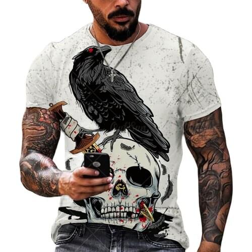 2021 Summer New Men’s 3D Skull Print T-shirt Casual Stylish Breathable O-neck Short-sleeved T-shirt