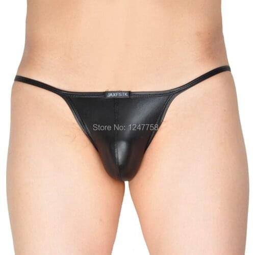 Mens Open Side Jockstrap Underwear Leather Like Low-rise Bikinis