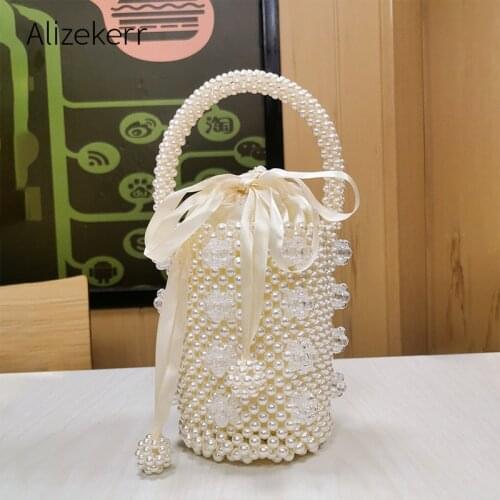 2020 New Pearls Evening Handbags Women Elegant Handmade Beading Purses And Handbags Ladies Woven Top-Handle Clutch Bags Wedding