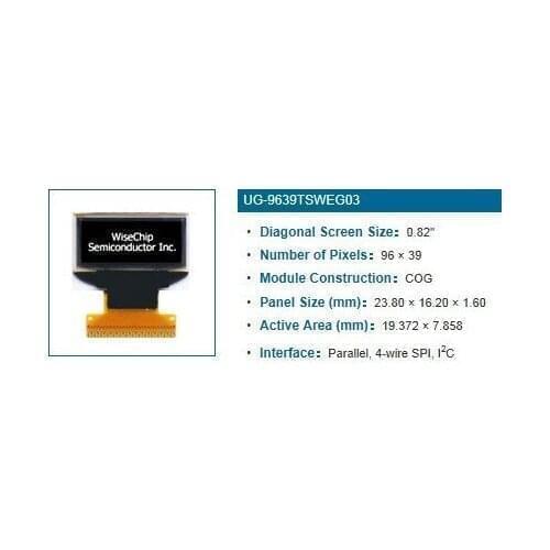 0.82" inch 96*39 9639 White Light Beads OLED Display Module UG-9639TSWEG03 x 20pcs