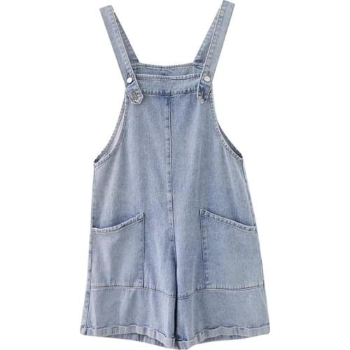 2021 Fashion Women Washed Denim Overalls Womens Summer Playsuit Female Jeans Romper Shorts Jumpsuits Salopette Short Femme