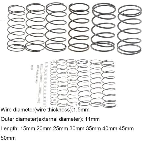 10PCS 1.5*11*15-50mm Spring Steel Small Compression Release Mechanical Return Spring Pressure Spring OD 11mm 1.5x11x15-50mm