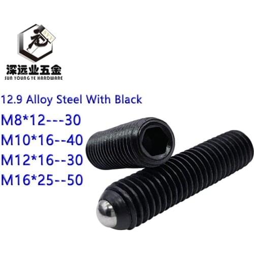 Spring Ball Plunger Screw M8 M10 M12 M16 12.9 Alloy Steel With Black Beads Positioning Screw Wave Sub Word-Ball Hex Socket Screw