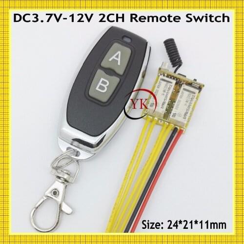 2 CH Channel Mini Relay Contact Remote Switch Button Cable Wire Remote ON OFF Switch 3.7V 5V 6V 9V 12V NO COM NC 315 433 Learni