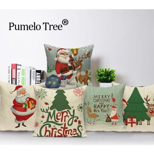 Happy Christmas Decor Cushion Cover Santa Claus Linen Throw Pillow Case Cover Merry Christmas Decoration Sofa Bed Funda De Cojin