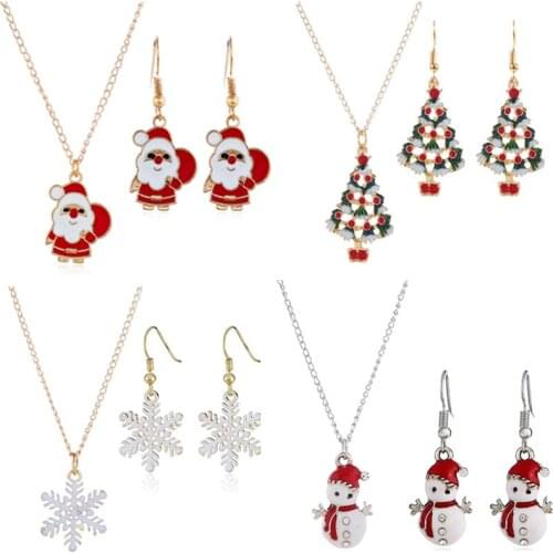 Christmas gift cute cartoon snowman earrings necklace gift holiday party supplies Christmas decorations jewelry set