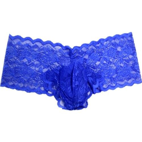 Gay Men Sexy Erotic G String Thong Underwear Lace Sexy Mens Penis Pouch Underwear Transparent Low Waist Plus Size Panties