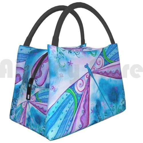 Cooler Lunch Bag Picnic Bag Dragonfly I Dragonfly Insect Acrylic Collage Magic Whimsical Multicolor Multicolored
