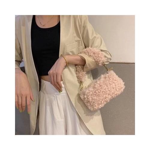 NEW Luxury Lamb Wool Bag Women Brand Designer Patchwork Tote Handbags Ladies Capacity Shoulder Crossbody Female Shopping Bag