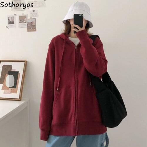 Hoodies Women Hooded Hip Hop Street Sweatshirt Zipper Solid Pocket Korean Style Chic Trendy Couple Simple All-match Loose Soft