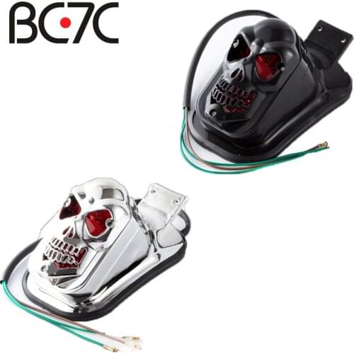 Universal Motorcycle Black Skull Taillight Brake Lamp With License Pate Bracket Accessories For Harley Chopper