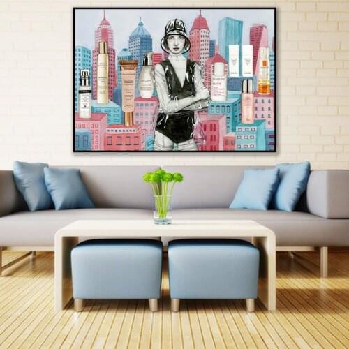 Vintage Abstract Fashion Girl With Make up Art Canvas Painting Nordic Poster Wall Pictures For Living Room Home Decor