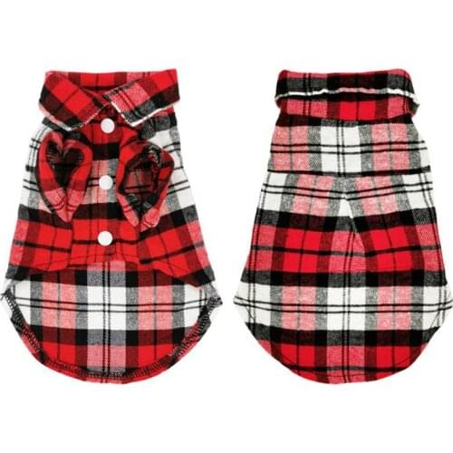 XS-XL Summer Pet British Style Plaid Dog Shirts Pet Puppy Cotton T-Shirt Breathable Dog Clothes for Dog Kitten Teddy Pug
