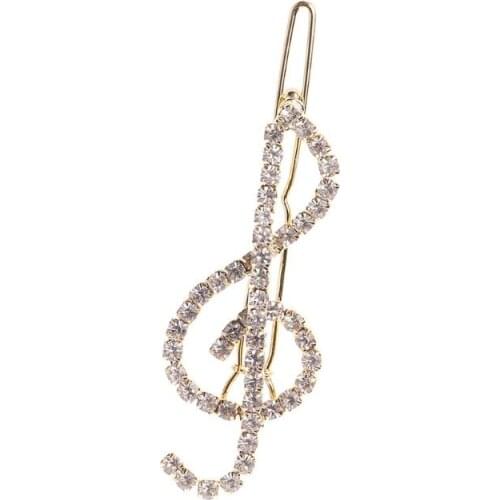 Women Elegant Classical Music Note Treble Clef Shape Hair Clips Luxury Glitter Rhinestone Decor Hairpins Jewelry Party Barrettes