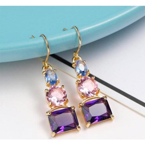 1 Pair Women Hook Earrings Skin-friendly Eye-catching Shiny Surface Copper Dangle Earrings with Large Faux Crystal for Wife