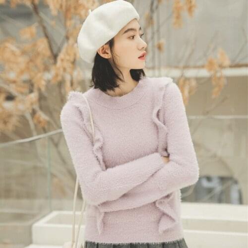 Winter Women Sweater Wear New Korean Girl Sweet Loose Pure Color Knitted Pullovers Female Student Long Sleeve Jumper Tops H9388