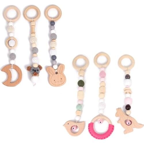 1set Animals Wooden Pendant Baby Play Gym Wooden Teether Toys Baby Birth Gift 24BE