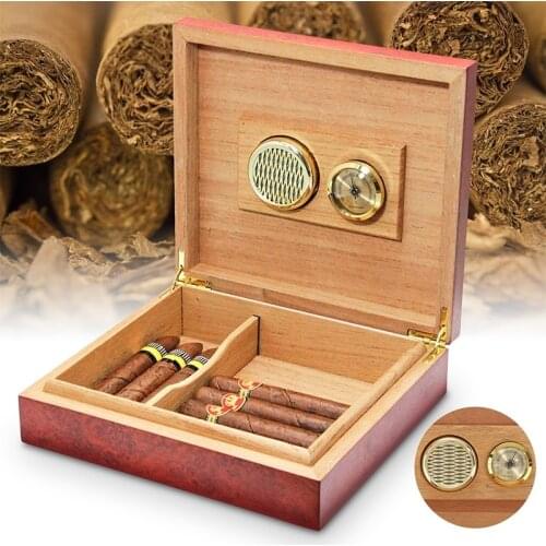 20 Count Brown Cedar Wood Wooden Lined Cigar Humidor Humidifier Storage Case Box With Hygrometer Gift for Father