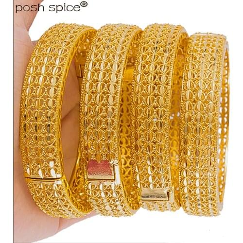 4pcs Dubai Balls Bangles for Women Gold Color Islam Middle East Gold Bangle Ethiopian Bracelets Wedding Jewelry African Gifts