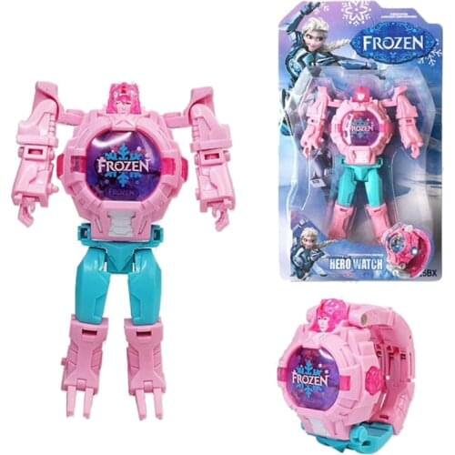 Frozen 2 Watch Assembled Luminous Disney Toy Table Deformed Robot 3d Model Children 5-10 Years Gift