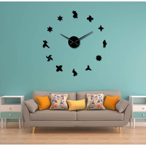 Japanese Ninja Silent Large DIY Wall Clock Shuriken Hidden Weapons Design Comic Fan Room Warrior Decor User-defined Clock Watch