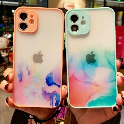 Kowkaka Watercolor ink Style Phone Case For iPhone 12 11 Pro Max Mini XR XS Max X 7 8 Plus SE Soft TPU Camera Protective Cover