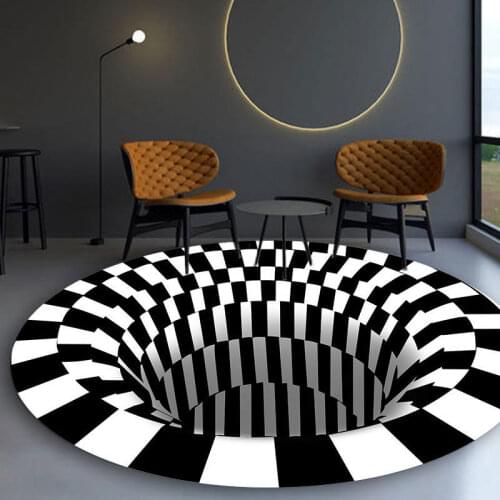 3D Illusion Black White Carpet Areas Rug Non-slip Floor Mat Rug Abstract Geometric Optical Living Room Bedroom vortex rug