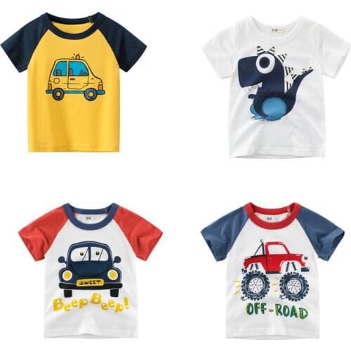 Kids Cartoon Car Letters Summer T Shirt Korean Children Clothing Pure Cotton T Shirts Toddler Boy Girl Top Short Sleeve T-shirt