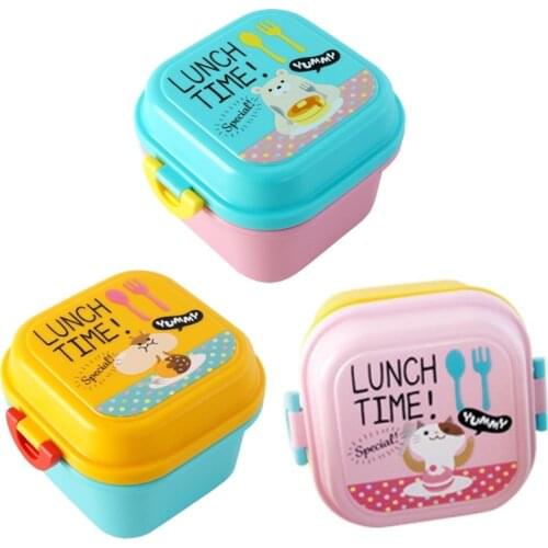 Kids Food Storage Container Portable Microwave 2 Layer Case Colorful Cartoon Animal Print Small Bento Lunch Box with Lid
