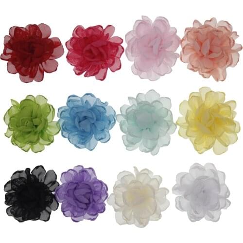 DIY flowers boutique 7cm chiffon fabric flowers without clips Christmas Wedding girls children Hair Accessories 12pcs/lot