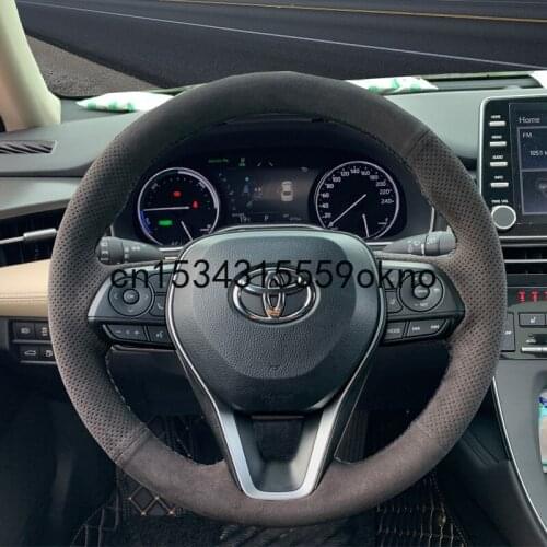 For Toyota Corolla CAMRY Avalon RAV4 Black Suede DIY Hand Sewn Steering Wheel Cover
