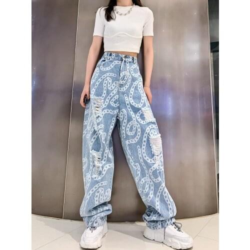 Summer Retro Jeans Hara Juku New ins Hip-Hop 2021 High Waist Wide Leg Jeans Women Ripped Street Trousers Clothing