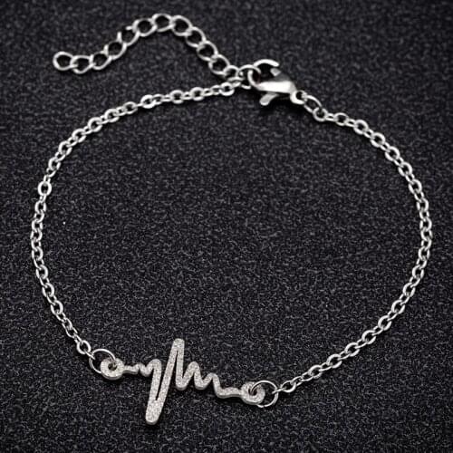 Jisensp Fashion Medical Heartbeat Bracelets for Women Nurse Stainless Steel Jewelry ECG Friendship Bracelet Bangle New Year Gift